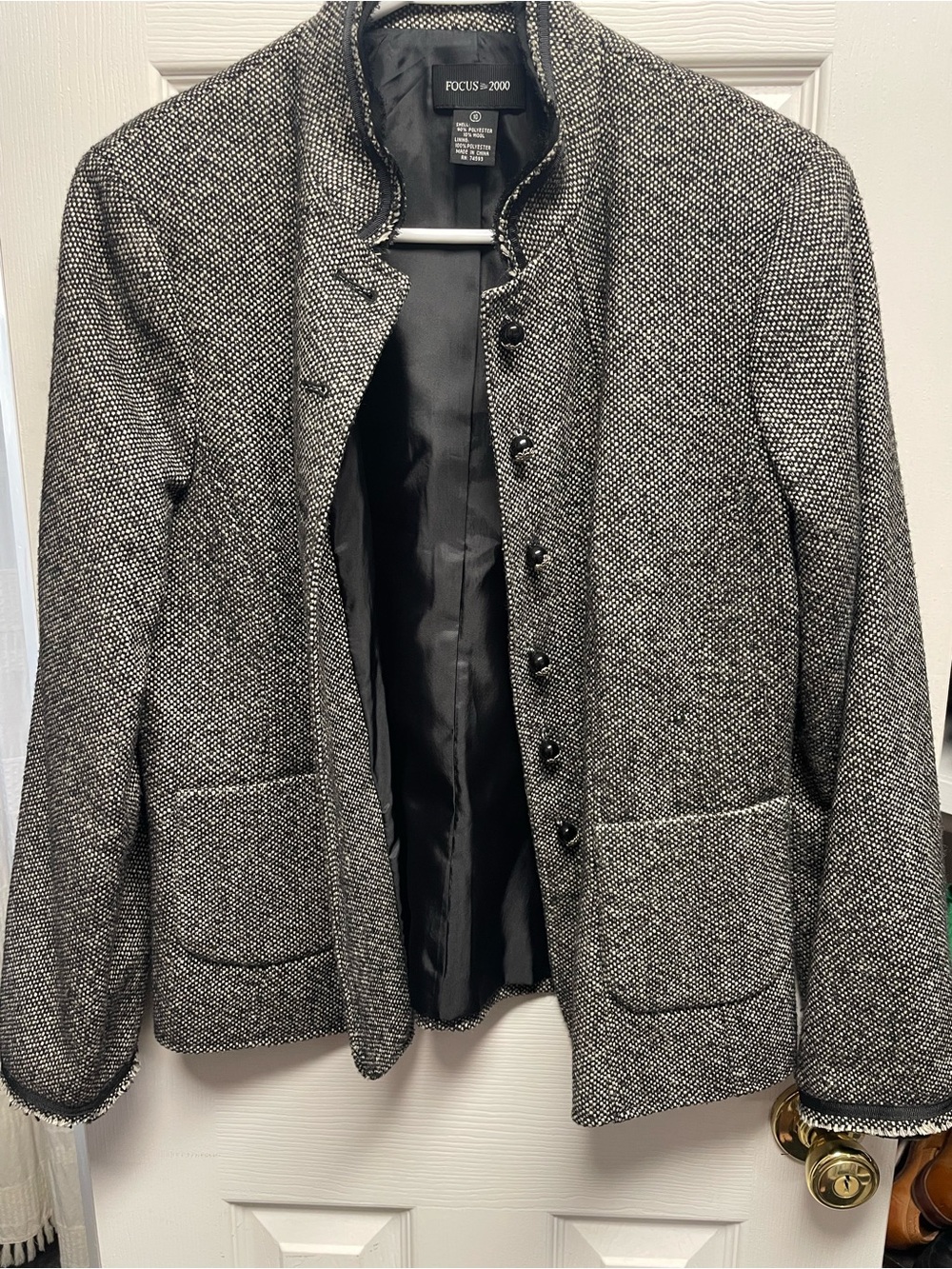 FOCUS 2000 Black & White Textured Tweed Women's Blazer